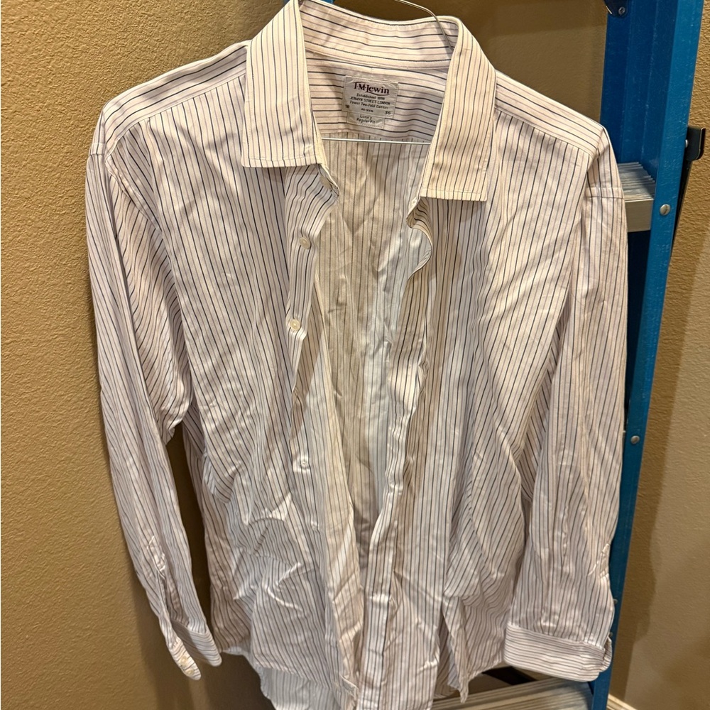 T.M.Lewin Men's Shirt with White and Blue Pinstripes